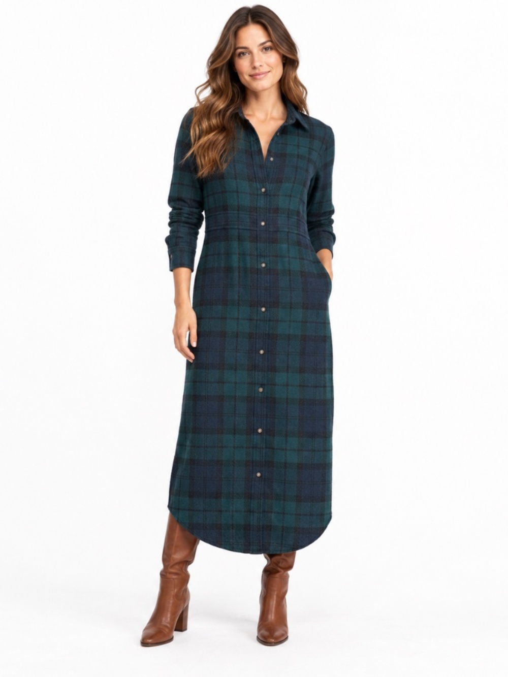 Faherty - Legend Flannel  Maxi Dress Black Watch Plaid
